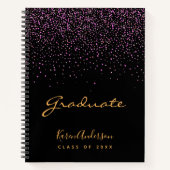 Graduation party afstuderen zwart paars notitieboek (Voorkant)