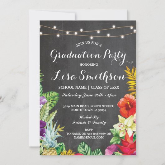 Graduation Party Aloha Tropical Luau Lights Invite Kaart (Voorkant)