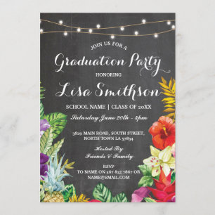 Graduation Party Aloha Tropical Luau Lights Invite Kaart