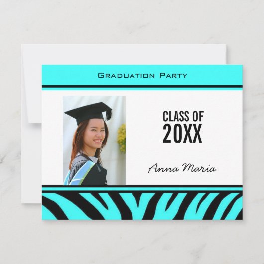 Graduation Party Aqua Zebra Invitation Kaart (Voorkant)
