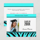 Graduation Party Aqua Zebra Invitation Kaart (Voorkant / Achterkant)