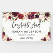 Graduation Party Banner - Rustic Burgundy Floral (Horizontaal)