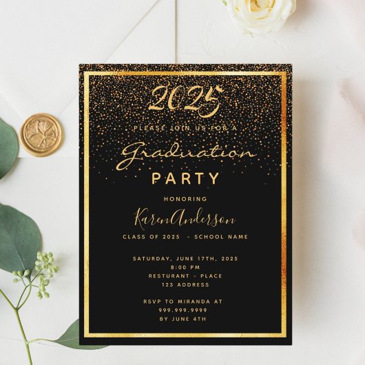 Graduation party black glam or 2025 invitation
