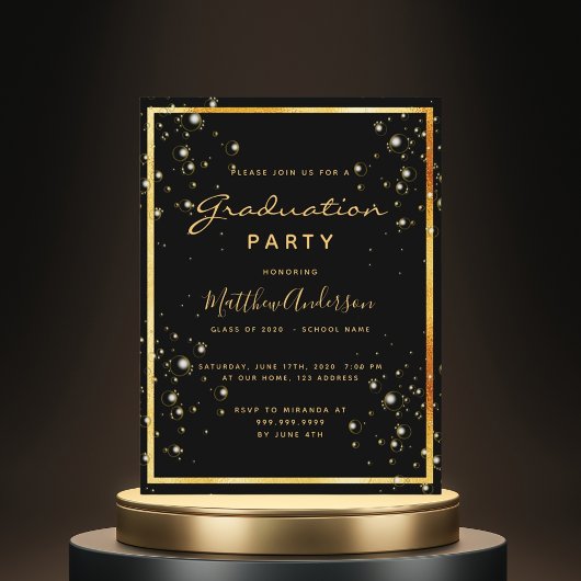 Graduation party black gold bulle 2025 invitation