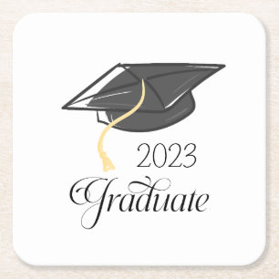Graduation Party Black Graduation Cap Custom Vierkante Kartonnen Onderzetter