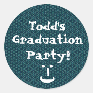 Graduation Party Blauw en Blauwgroen Patroon Custo Ronde Sticker