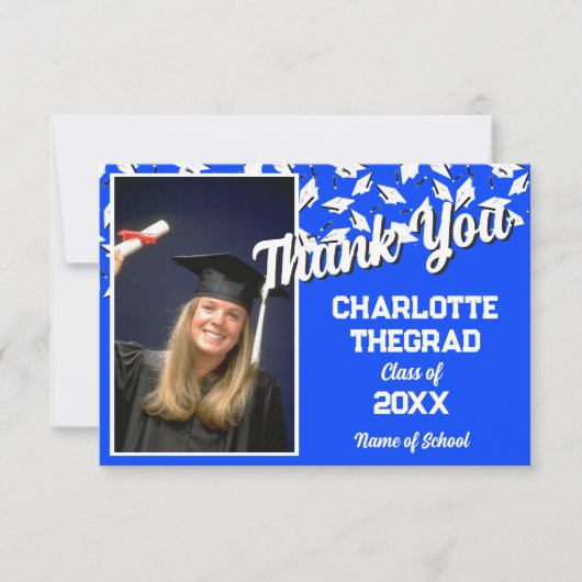 Graduation Party Blue and White Personalize Photo Bedankkaart (Voorkant)