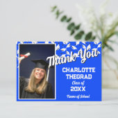 Graduation Party Blue and White Personalize Photo Bedankkaart (Staand voorkant)