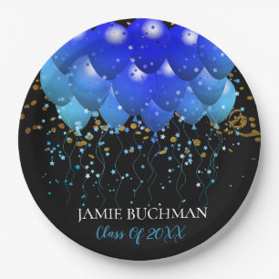 Graduation Party Blue Balloons Gold Confetti Black Papieren Bordje
