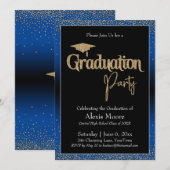 Graduation Party Blue Ombre Confetti Invitation (Devant / Derrière)