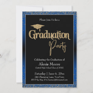 Graduation Party Blue Ombre Confetti Uitnodiging