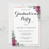 Graduation Party burgundy carte d'invitation flora (Devant)