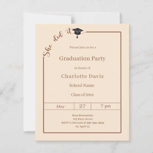 Graduation party Campagne She did it invitation (Voorkant)
