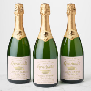Graduation Party comprimeert Blush Pink Gold Elega Sparkling Wijnetiket