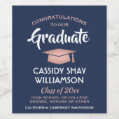 Graduation Party Congrates Navy Blue Roze Rose Gol Wijn Etiket (Enkel label)