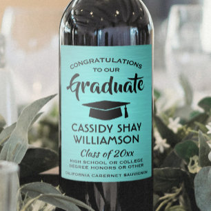 Graduation Party Congrats Trendy pensed Blauwgroen Wijn Etiket