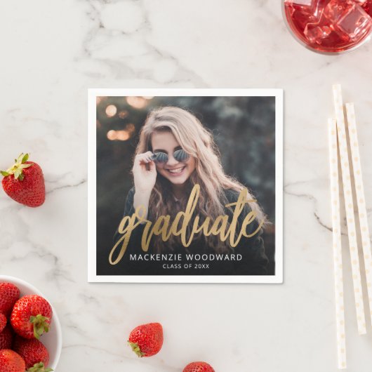 Graduation Party Custom Photo Gold Script Servet (Insitu)
