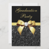 Graduation Party Faux Sequins Bow Black Gold Kaart (Voorkant)