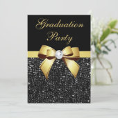 Graduation Party Faux Sequins Bow Black Gold Kaart (Staand voorkant)