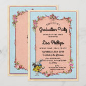 Graduation Party Flower Wonderland Rabbit Invite Kaart (Voorkant / Achterkant)
