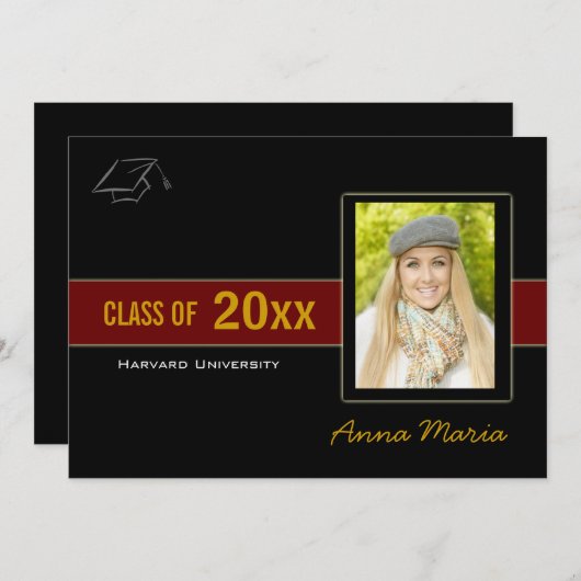 Graduation Party Foto red Invitation Kaart (Voorkant / Achterkant)