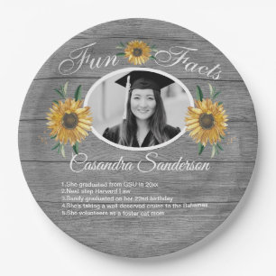 Graduation Party Fun Facts Sunflower Grey Wood Papieren Bordje