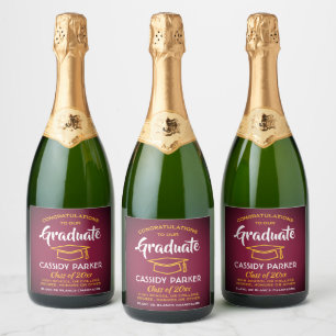 Graduation Party - Gefeliciteerd maroon Red Gold Y Sparkling Wijnetiket