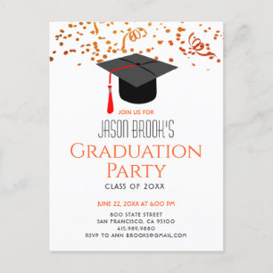 Graduation Party Glitter Confetti Afstudeerder Pet Uitnodiging Briefkaart