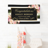 Graduation Party Gold Black White Floral Decor Spandoek (Insitu)