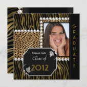 Graduation Party Gold Black White Leopard Zebra Kaart (Voorkant / Achterkant)
