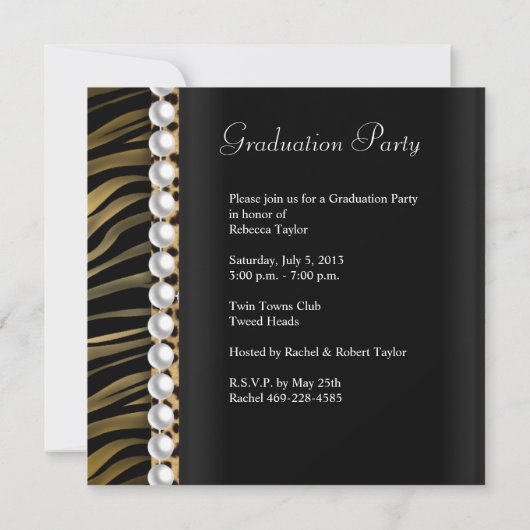 Graduation Party Gold Black White Leopard Zebra Kaart (Achterkant)
