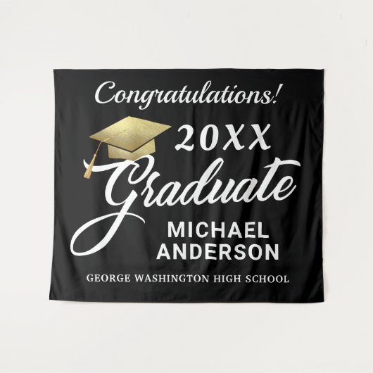 Graduation Party Gold Pet Custom Achtergrond Wandkleed (Voorkant (horizontaal))