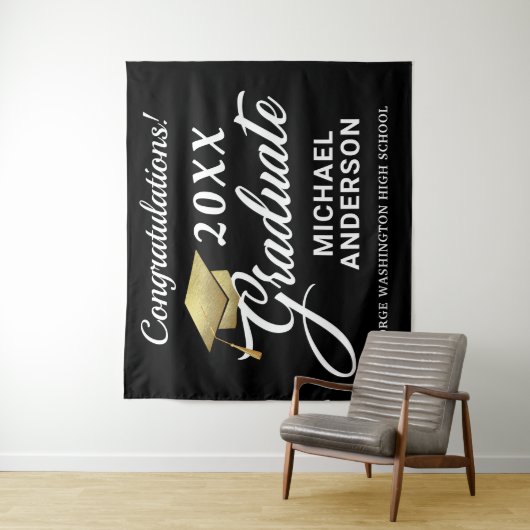 Graduation Party Gold Pet Custom Achtergrond Wandkleed (In situ)