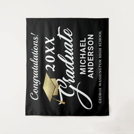 Graduation Party Gold Pet Custom Achtergrond Wandkleed (Voorkant)