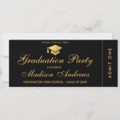 Graduation Party Gold Ticket Glitter Invitation S Kaart (Voorkant)