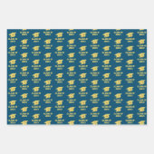 Graduation Party Gouden Petten op Blue Gift Wrap Inpakpapier Vel (Voorkant 3)