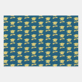 Graduation Party Gouden Petten op Blue Gift Wrap Inpakpapier Vel (Voorkant 2)