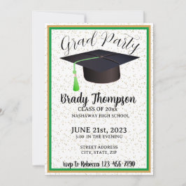 GRADUATION Party-GREEN & GOLD-2 FOTO-uitnodiging Kaart