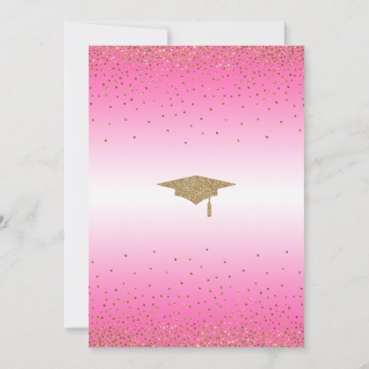 Graduation Party Helder Roze Ombre Goud Confetti Kaart (Achterkant)