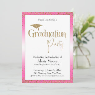 Graduation Party Helder Roze Ombre Goud Confetti Kaart