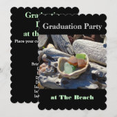Graduation Party in the Beach Invitations Black Kaart (Voorkant / Achterkant)