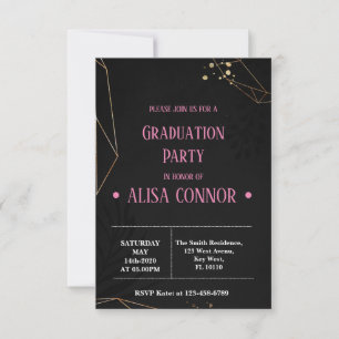 Graduation Party Invintation Black and Pink RSVP Kaartje