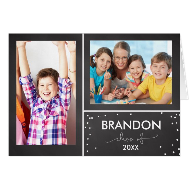 Graduation Party Invitation Black Chalkboard-look (Voorkant Horizontaal)