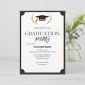 Graduation Party Invitation Elegant Blue Editable  (Debout devant)