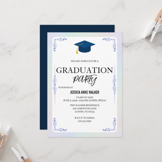 Graduation Party Invitation Elegant Gold Editable  (Devant/Arrière en situation)