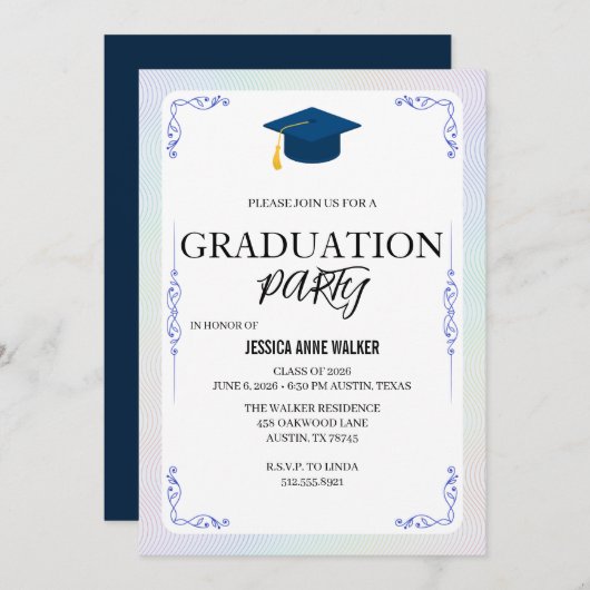 Graduation Party Invitation Elegant Gold Editable  (Devant / Derrière)