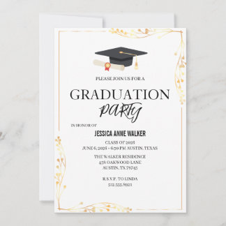 Graduation Party Invitation Elegant Gold Editable 