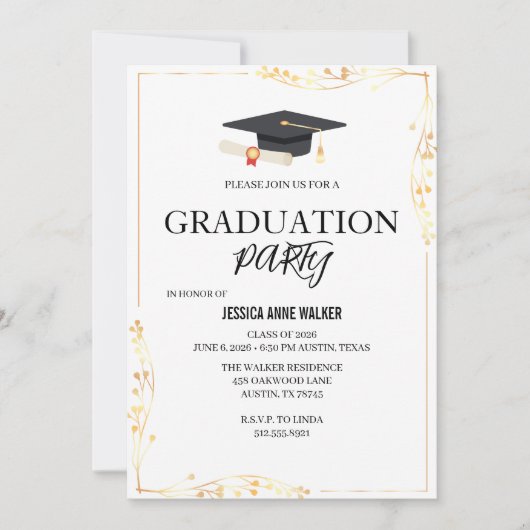 Graduation Party Invitation Elegant Gold Editable  (Devant)