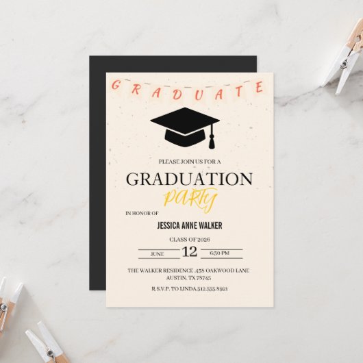 Graduation Party Invitation Elegant Gold Editable  (Devant/Arrière en situation)
