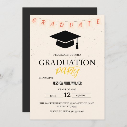 Graduation Party Invitation Elegant Gold Editable  (Devant / Derrière)
